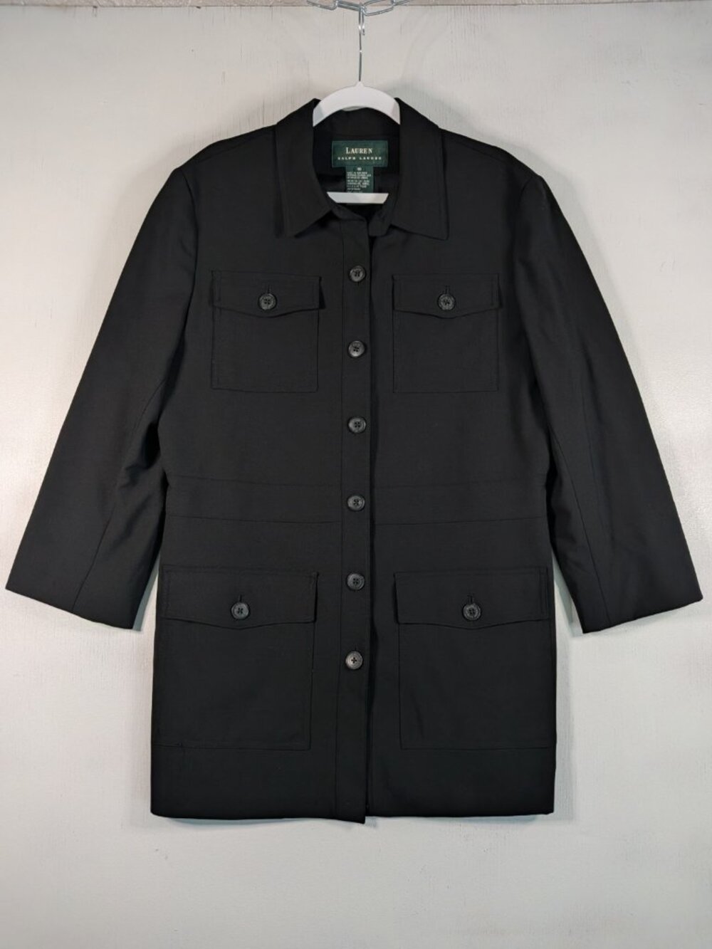 Lauren Ralph Lauren Black Safari Jacket 4 Pocket Button Front Womens Sz 10